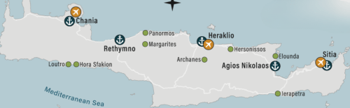 Map of travel landing areas for Crete