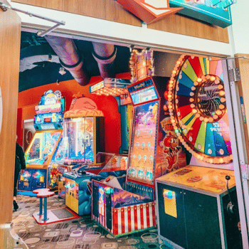 🏖️ Cabana Bay Beach Resort Review with Volcano Bay View – A Fantastic Family Hotel 22 Brightly lit arcade entrance filled with ticket redemption games and colourful machines at Cabana Bay