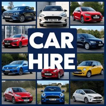 Collage of various rental cars with "Car Hire" text in the center