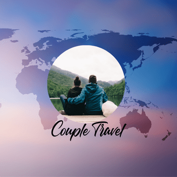 ✈️ Flight Search and Travel Deals All in One Place – Compare, Save, Go! 16 Couple sitting by a lake with mountains in the background, overlaid on a world map background