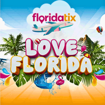🎟️Unforgettable Holiday Activities and Experiences | Air-Holiday 46 Colourful promotional image with palm trees, plane, water splashes, and bold “Love Florida” text under the Floridatix logo
