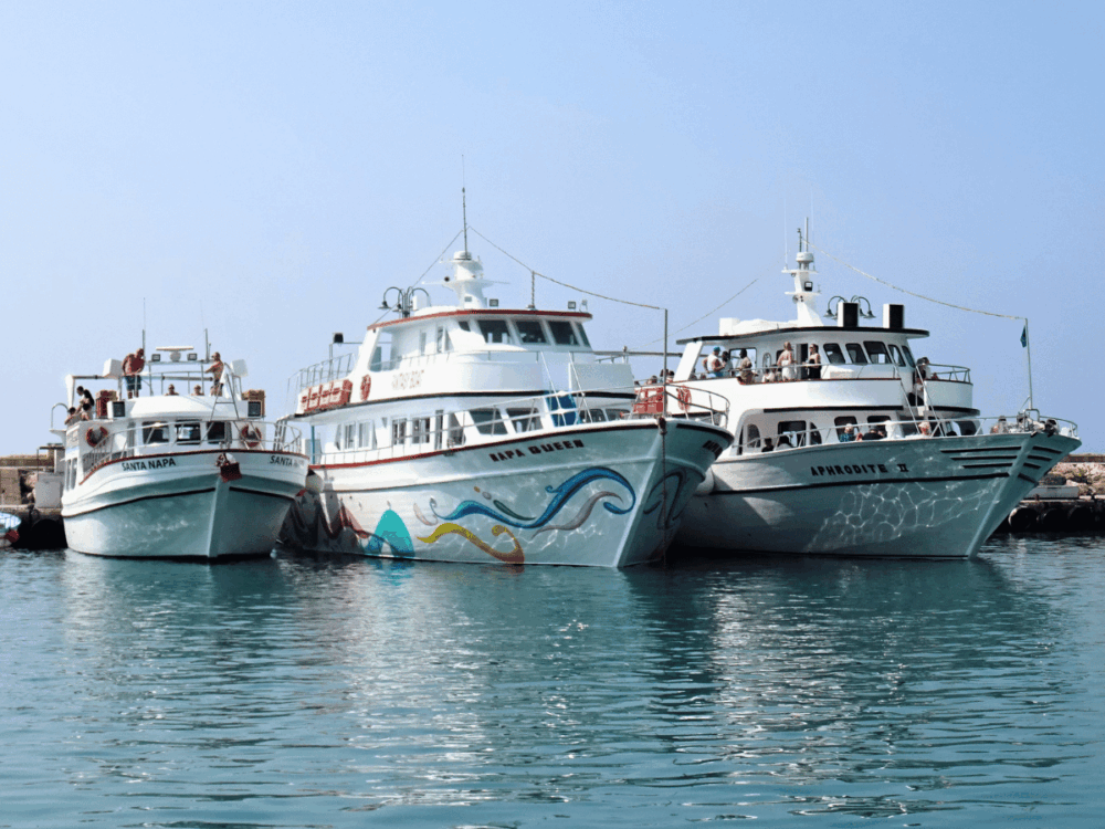 Tour boats moored at Ayia Napa Harbour