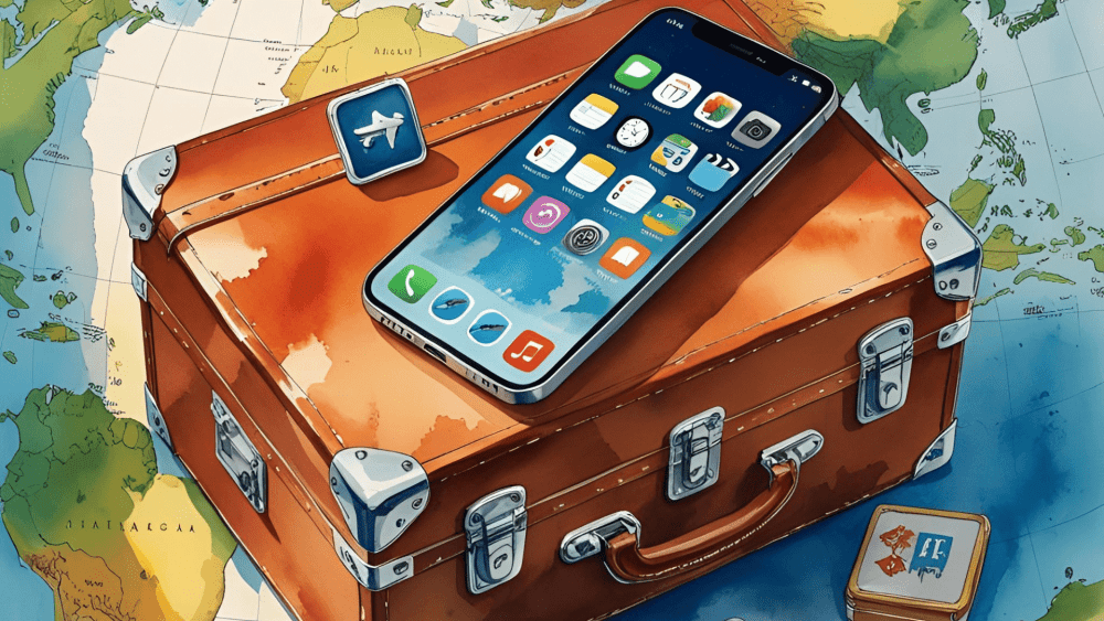 ✈️ Smart Travel Tools – Your Ultimate Guide to Hassle-Free Trips 6 Smartphone on suitcase with travel apps and world map background. Travel Tools