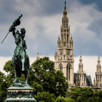Equestrian statue in front of Vienna City Hall (Rathaus), Austria