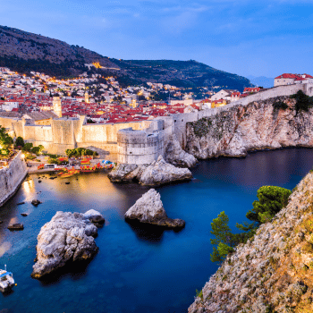 Stone walls of Dubrovnik Old Town overlooking the Adriatic Sea, Croatia