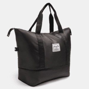 Stylish black travel weekend bag with sturdy handles and spacious design OHS black travel weekend bag