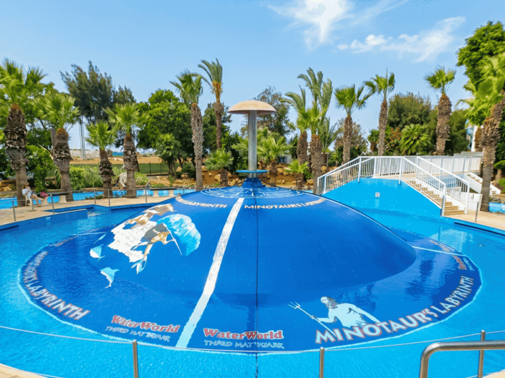 Interactive climbing challenge attraction at WaterWorld water park