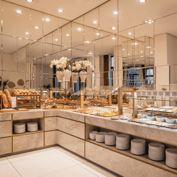 Wide selection of breakfast buffet items at 45 Times Barcelona