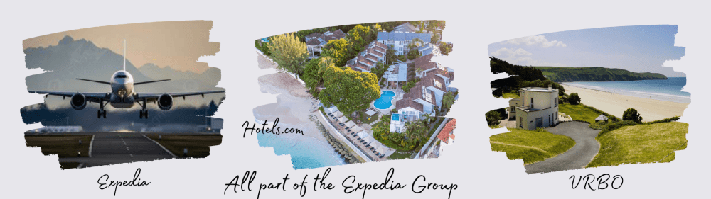 Travel Offers & Discounts 4 Banner showing Expedia flights, Hotels.com resorts and Vrbo holiday homes with the tagline “All part of the Expedia Group”.