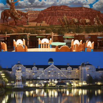Compare Flights and Travel Essentials 36 Disney’s Hotel New York and Hotel Cheyenne at Disneyland Paris, two themed resorts near the parks.