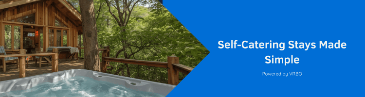 Compare Flights and Travel Essentials 8 Cabin in the woods with hot tub promoting Vrbo self-catering stays