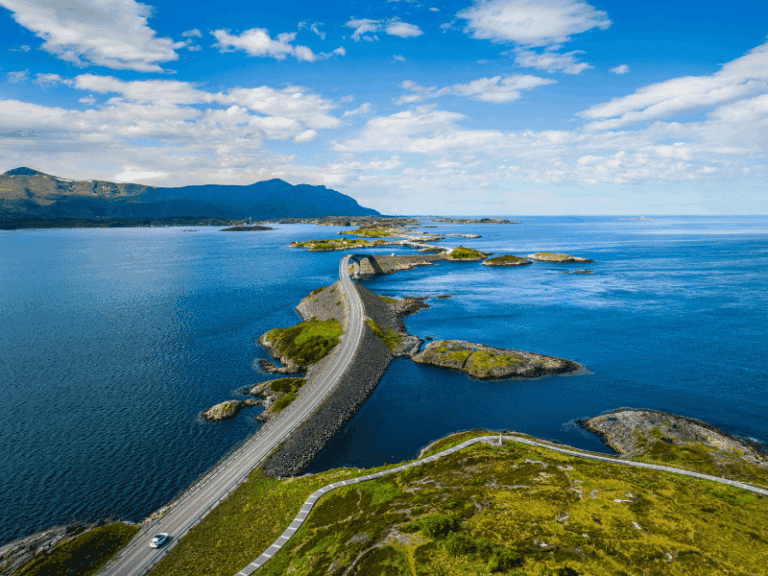 Coastal road stretching across islands and sea