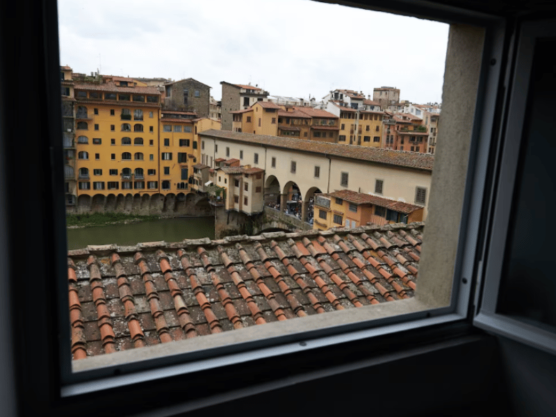 View of Ponte Vecchio and Arno River from apartment window in Florence
