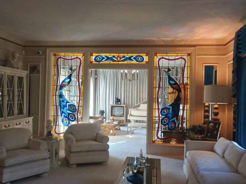 Living room with stained glass and classic furniture