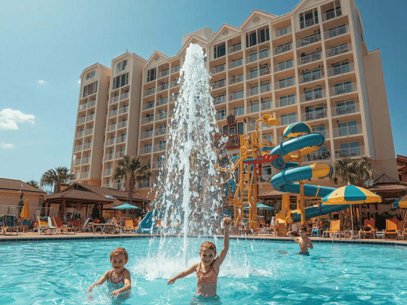 Family resort hotel with pool and water slides