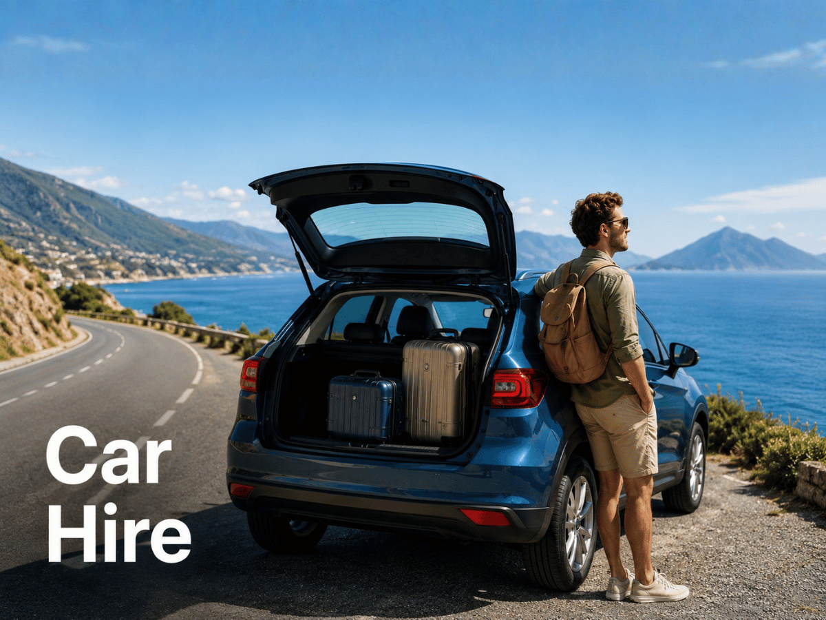 Rental car parked beside a scenic coastal road during a holiday