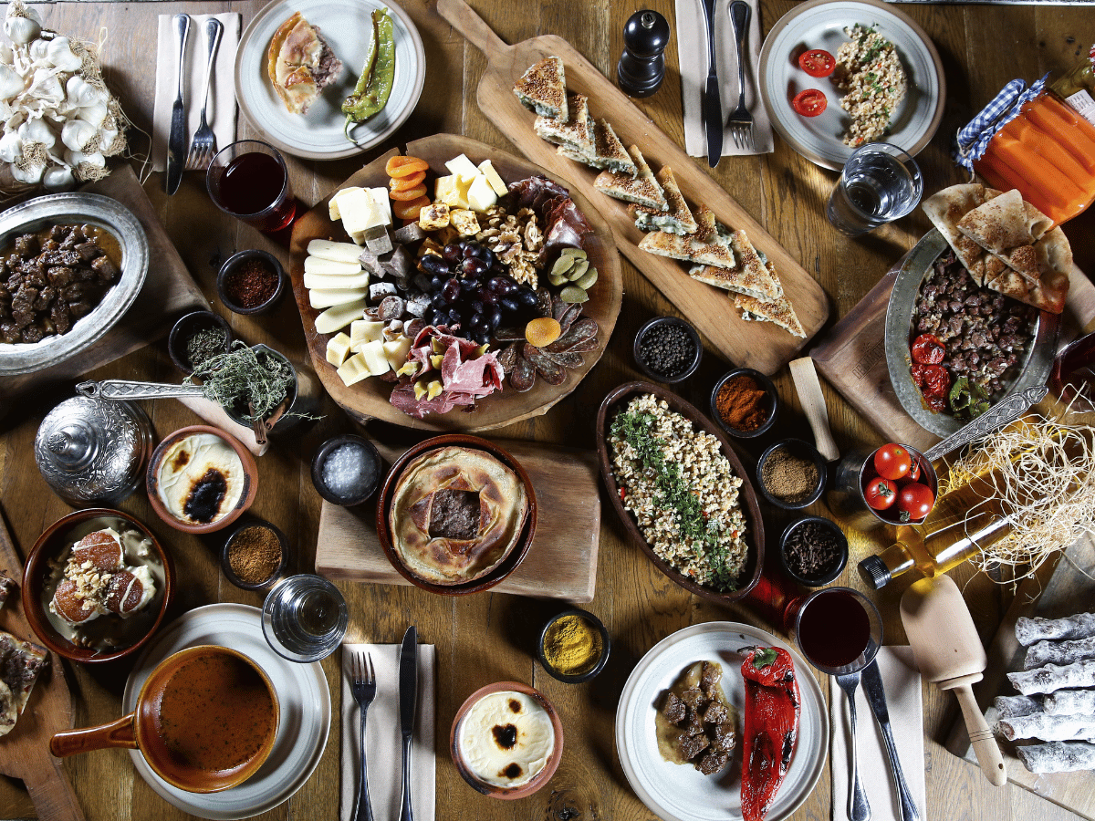 Selection of traditional local dishes served on a dining table.