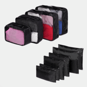 Black OHS Travel Packing Cube And Bags Set with 10 coordinating travel organiser bags.