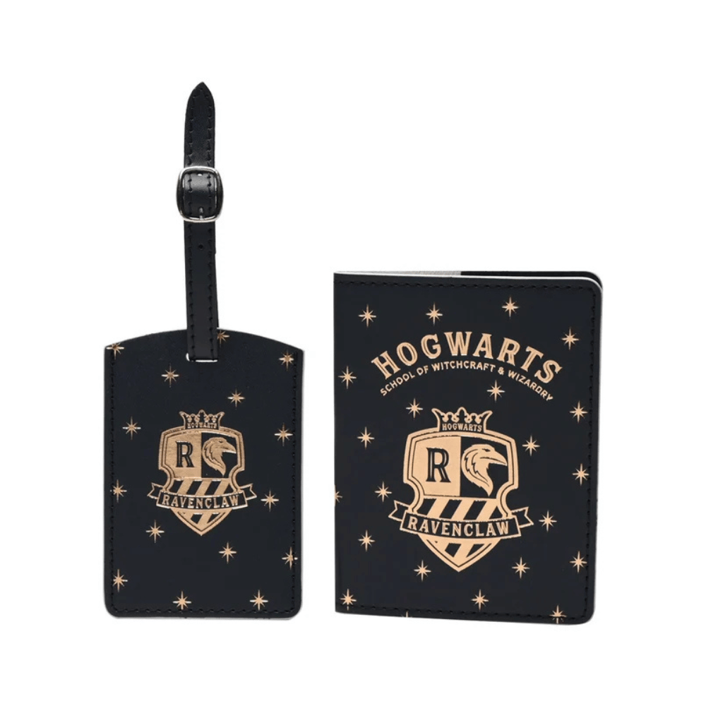 Navy-blue and gold Ravenclaw Harry Potter passport holder and luggage tag set.